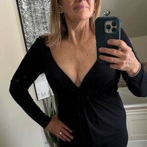 Designer LBD Deep V Dress w. cups BLACK Premium Jersey Lined DAVID DIXON 🇨🇦 US M